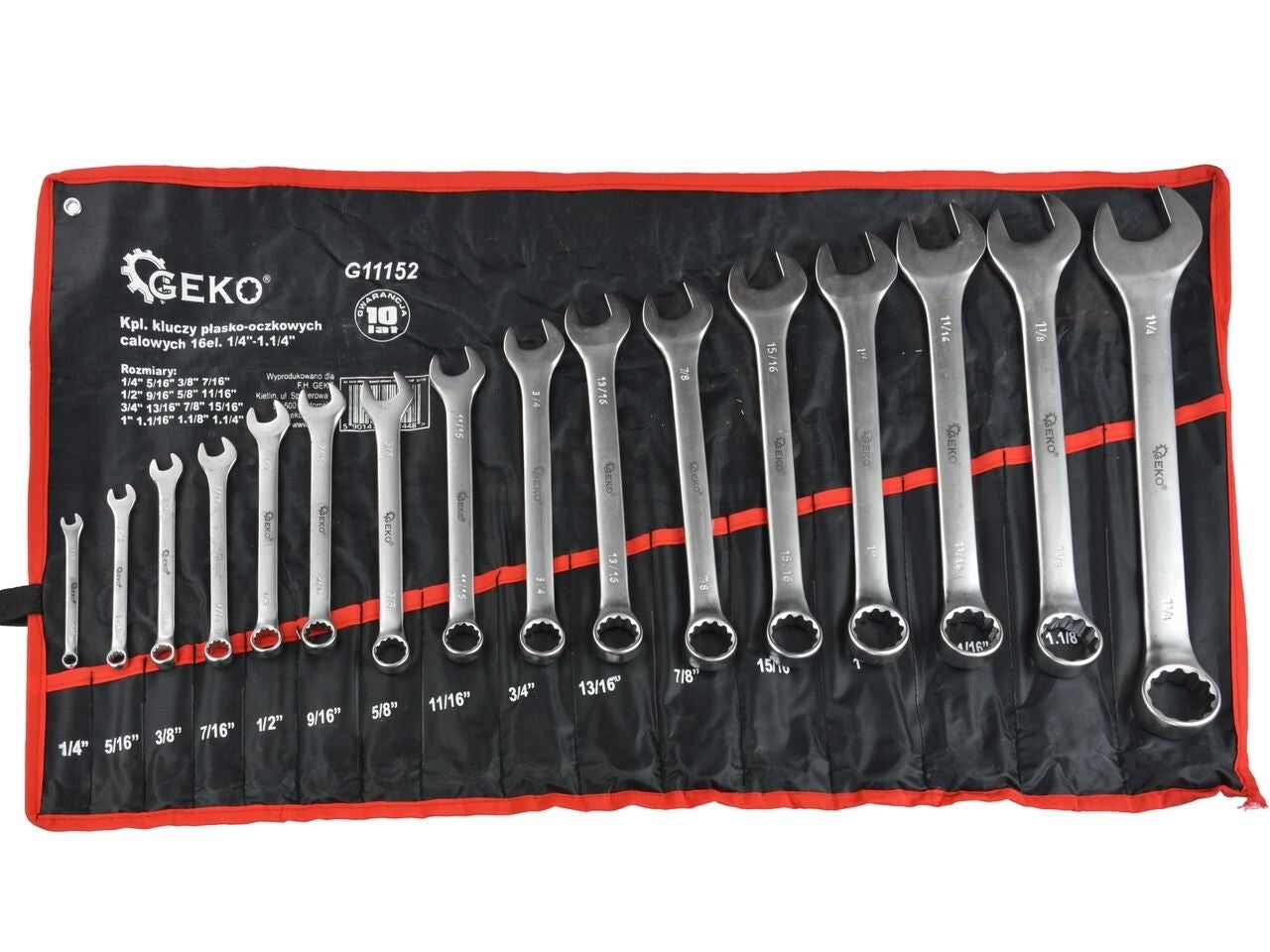 Set de chei combinate, Geko, 16 piese, 1/4"-1.1/4"