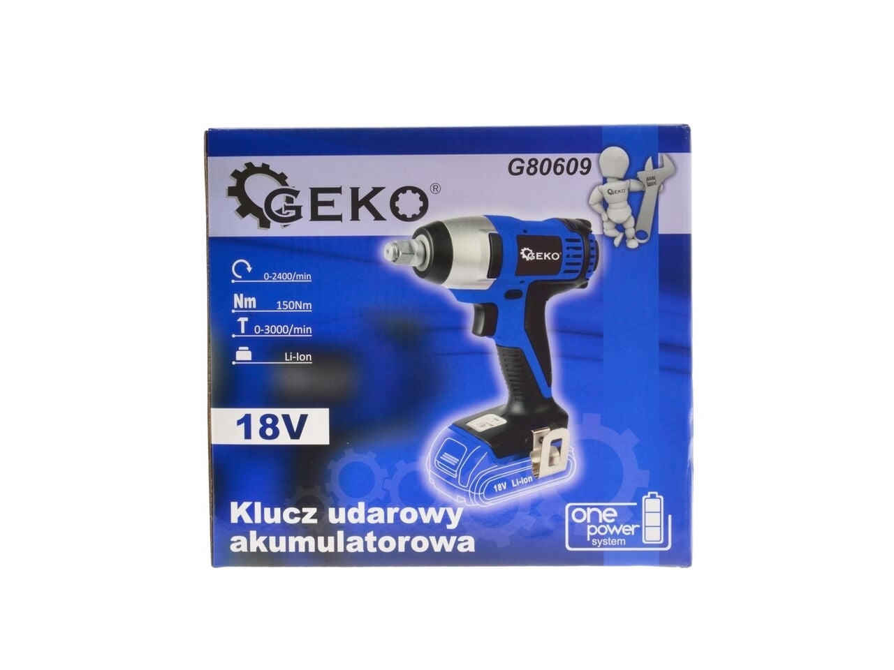 Pistol de impact cu acumulator, 150 Nm, 1/2 ", Geko + 2 acumulatori de 18V 2.0 Ah Li-ion + incarcator