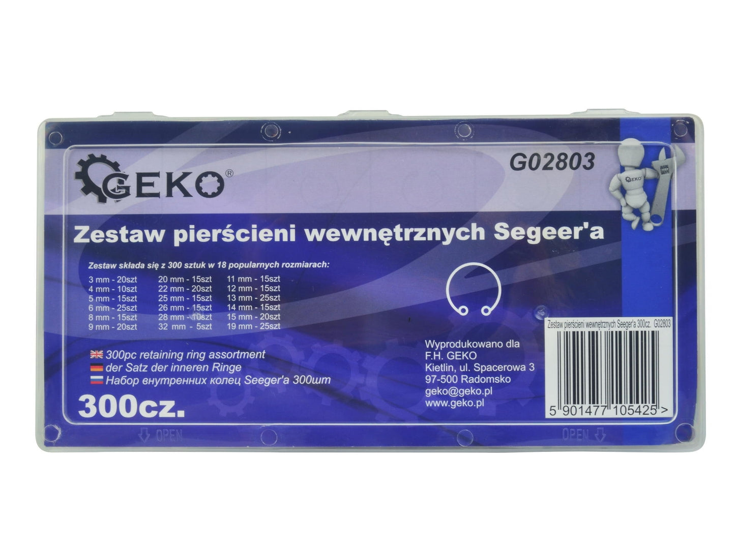 Inele de siguranta Seeger 300 bucati, Geko G02803