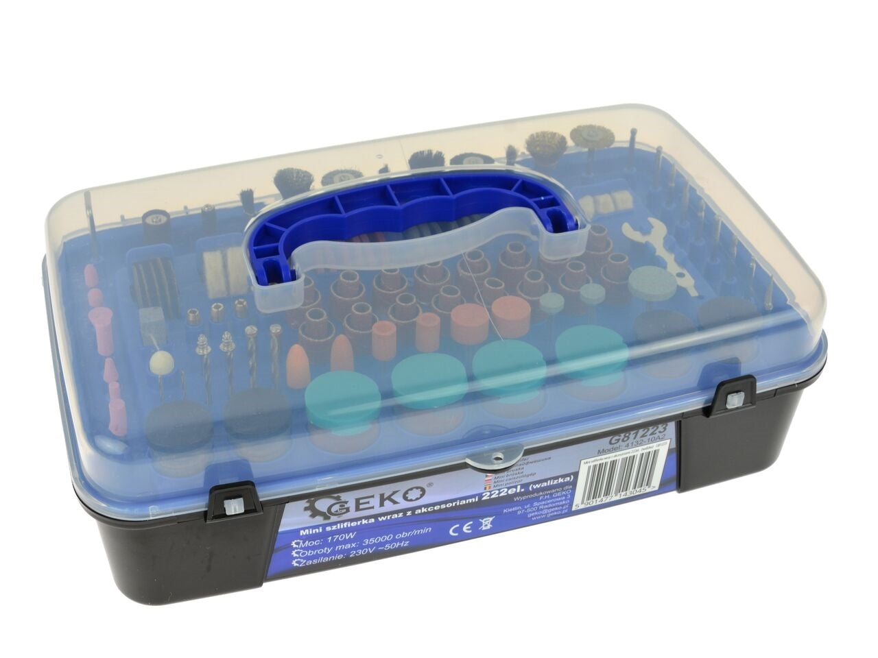 Masina de slefuit cu accesorii, 222 piese, GEKO G81223