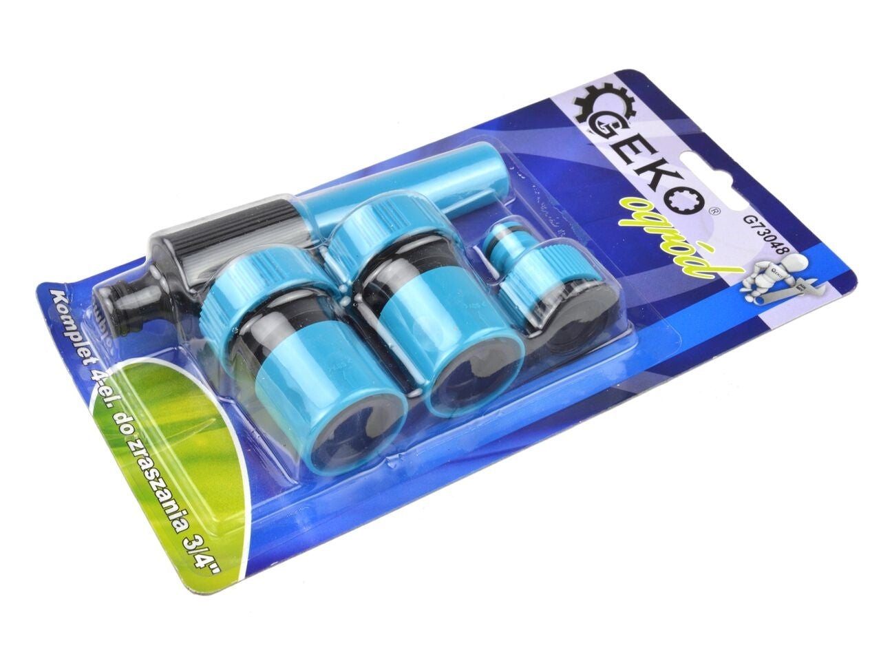 Kit irigare pentru gradina, 3/4 "50m, 3 straturi, GEKO STANDARD + accesorii 4 piese, 3/4", Geko Blue Line