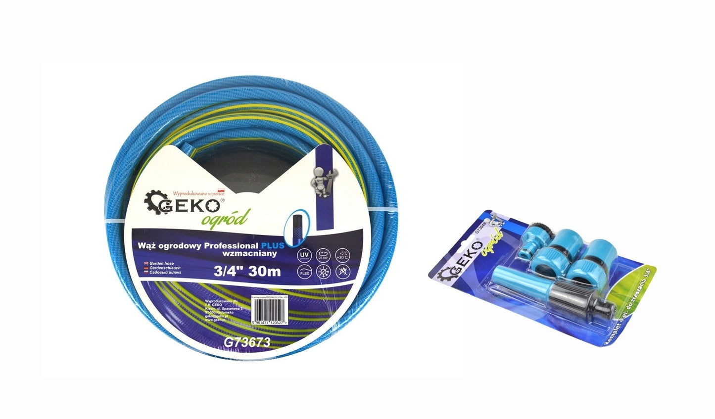 Kit irigare de gradina, furtun CLASS BLACK 3/4" 20m + accesorii, 4 piese, 3/4", Geko Blue Line