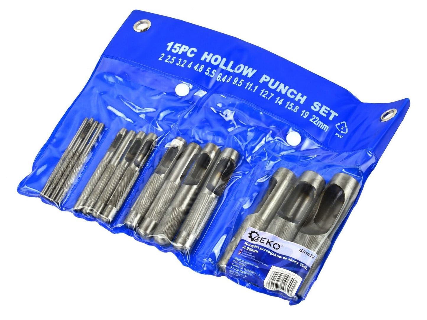 Set 15 perforatoare pentru piele 2 -22 mm, Geko G01822