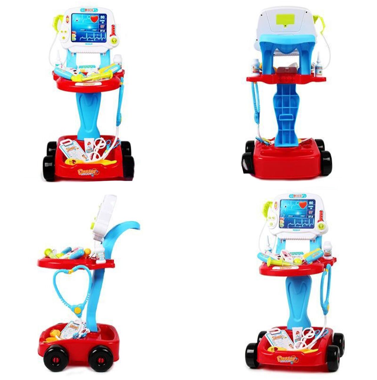 Set medical Little Doctor cu carucior mobil, 17 piese, albastru, MalPlay 104521