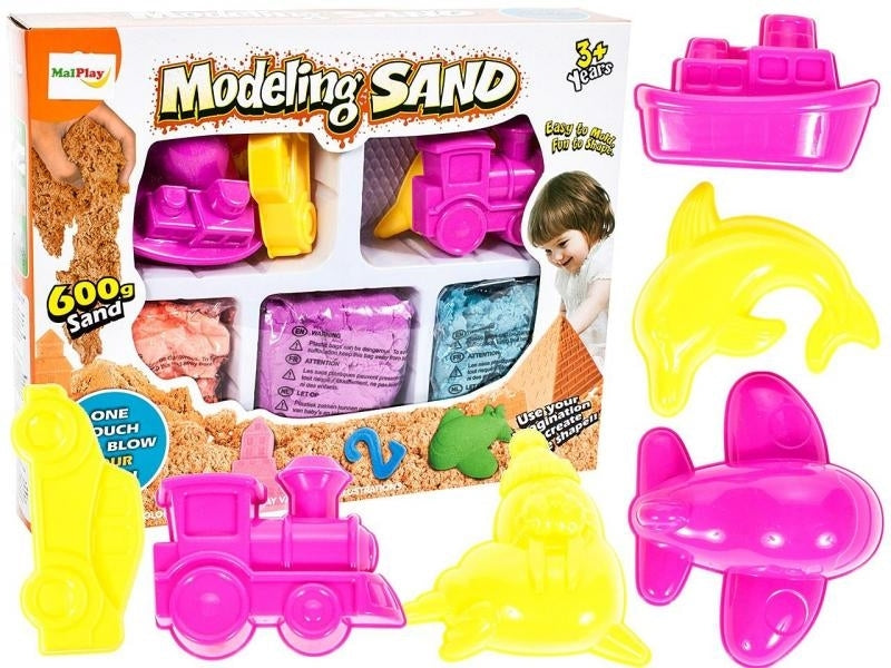 Piasek modelujący kinetyczny + foremki 600g