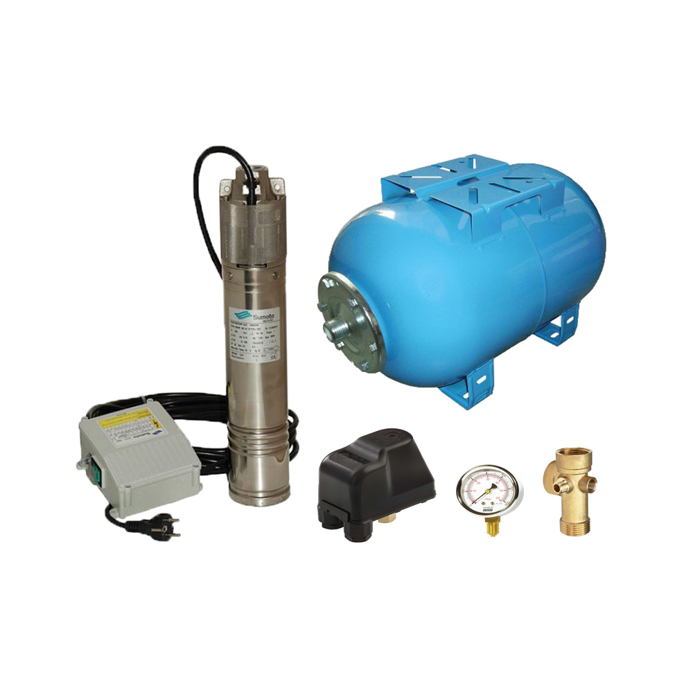 Kit complet sistem hidrofor, pompa submersibila SUMOTO ONKM150/50, rezervor de 50 litri cu manometru, presostat, racord 5 cai, manometru, SM0071/50M