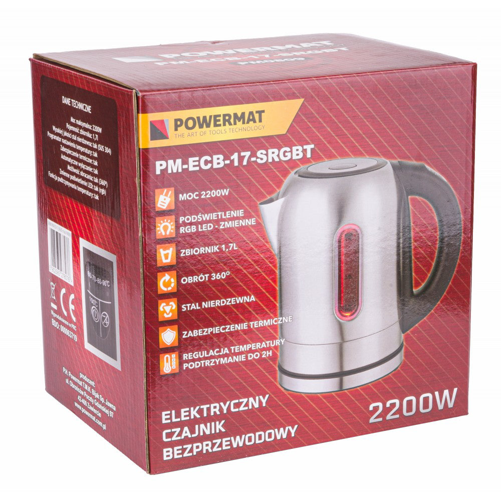 Ceainic electric din otel cu LED 2200W, Powermat PM-ECB-17-SRGBT