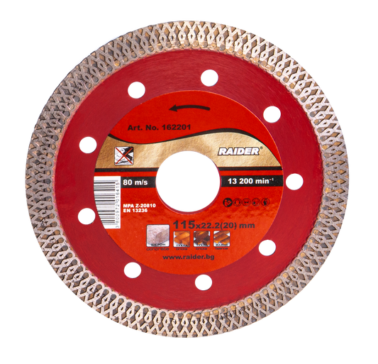 Disc diamantat TURBO super-subtire 115x22.2 mm RD-DD21, Raider 162201