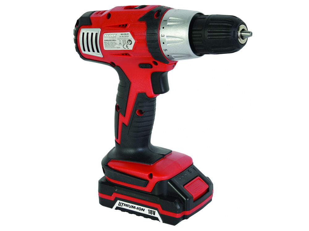 Bormasina cu acumulator 1250rpm 18V 1.5Ah 26Nm + accesorii, Raider 030145