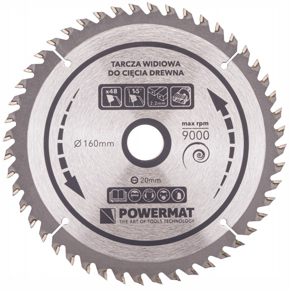 Disc Widia pentru lemn 160x20mm cu 48 dinti TDD, Powermat