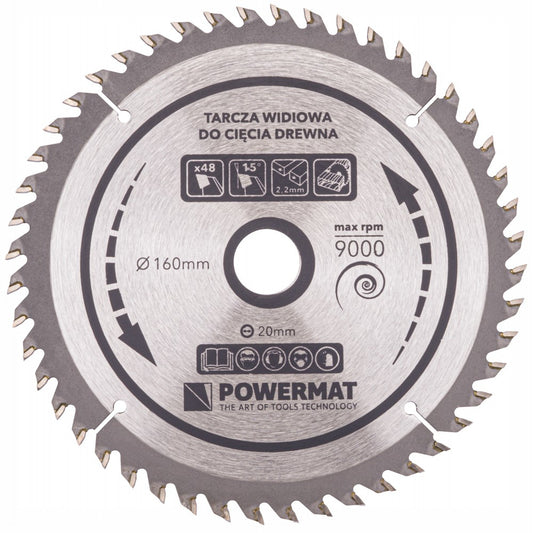 Disc Widia pentru lemn 160x20mm cu 48 dinti TDD, Powermat