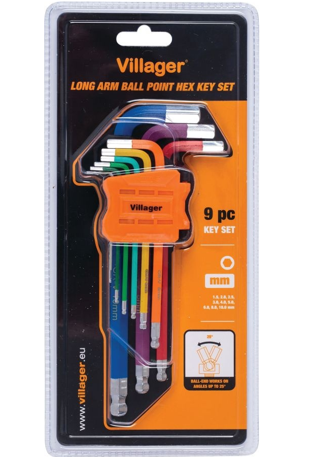 Chei hexagonale cu brat lung, 9 piese, Villager