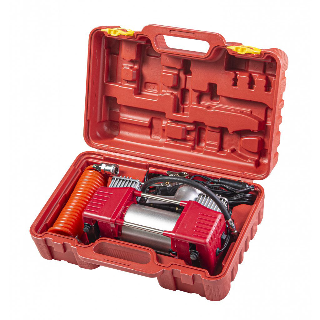 Compresor 12V x 300W 70L/min 2 cilindri cu accesorii RD-AC14, Raider, 089409