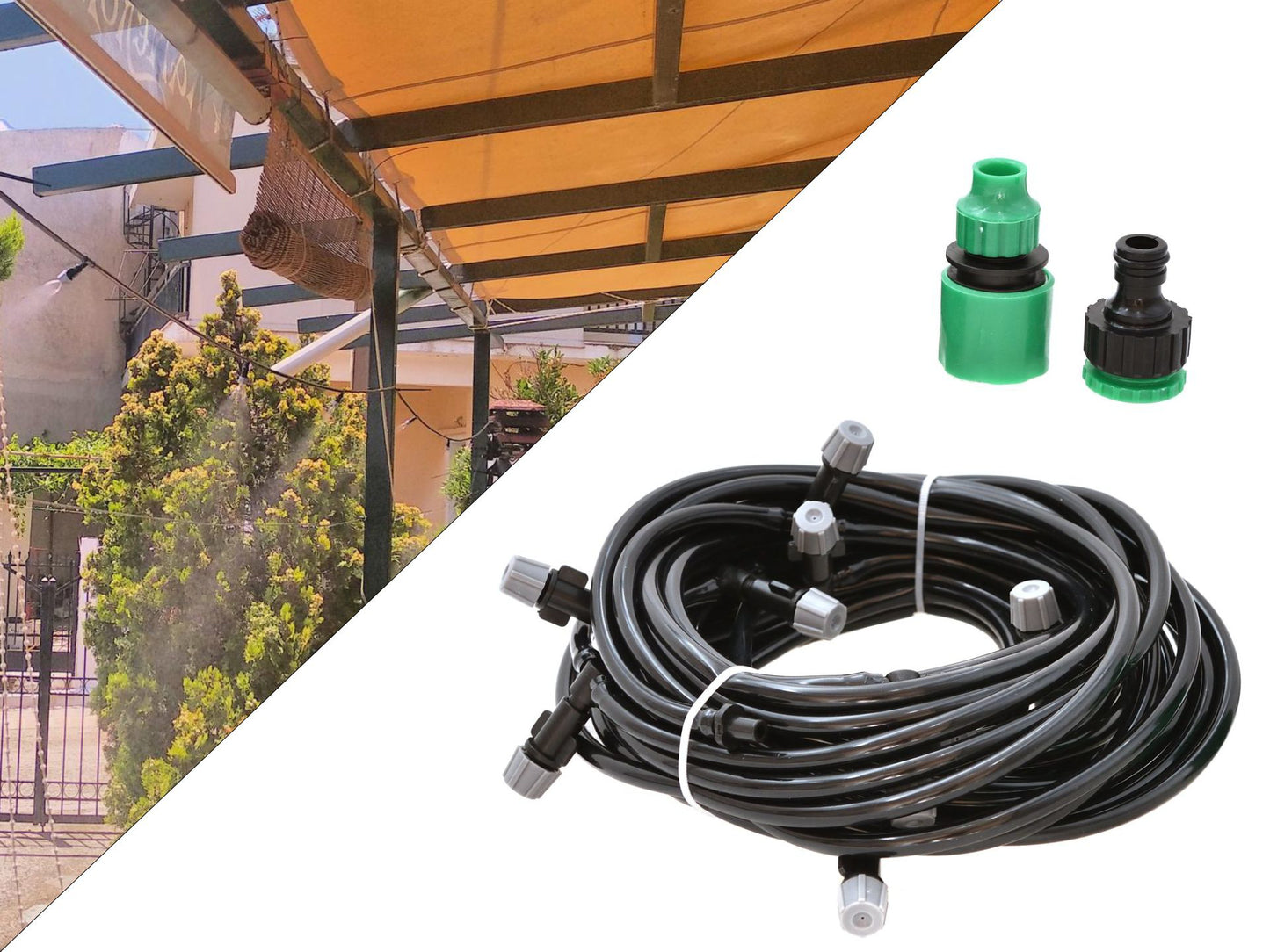 Kit racire terasa cu furtun si aspersoare pentru irigare, 10 m, Geko, G70075