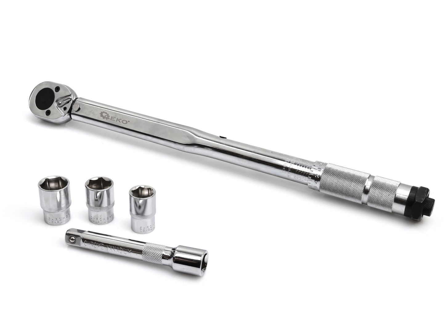 Set cheie dinamometrica 1/2" 28-210Nm cu prize si extensie, Geko G10064