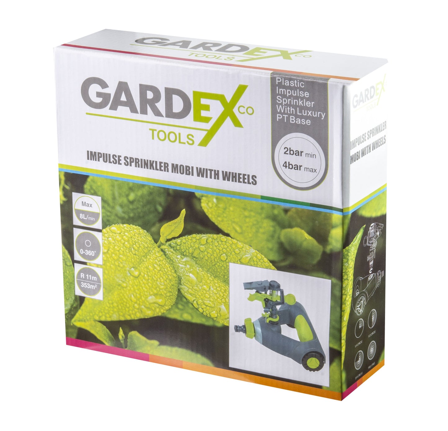 Aspersor cu impuls mobil cu roti, 0-360 grade, Gardex 405300