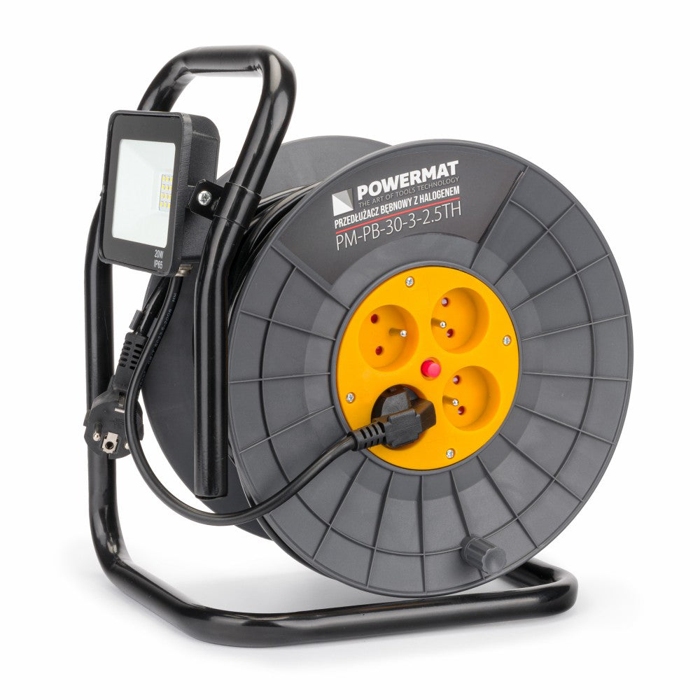 Prelungitor pe rola cu tambur si LED, 30 m, Powermat PM-PB-30-3-2.5TH