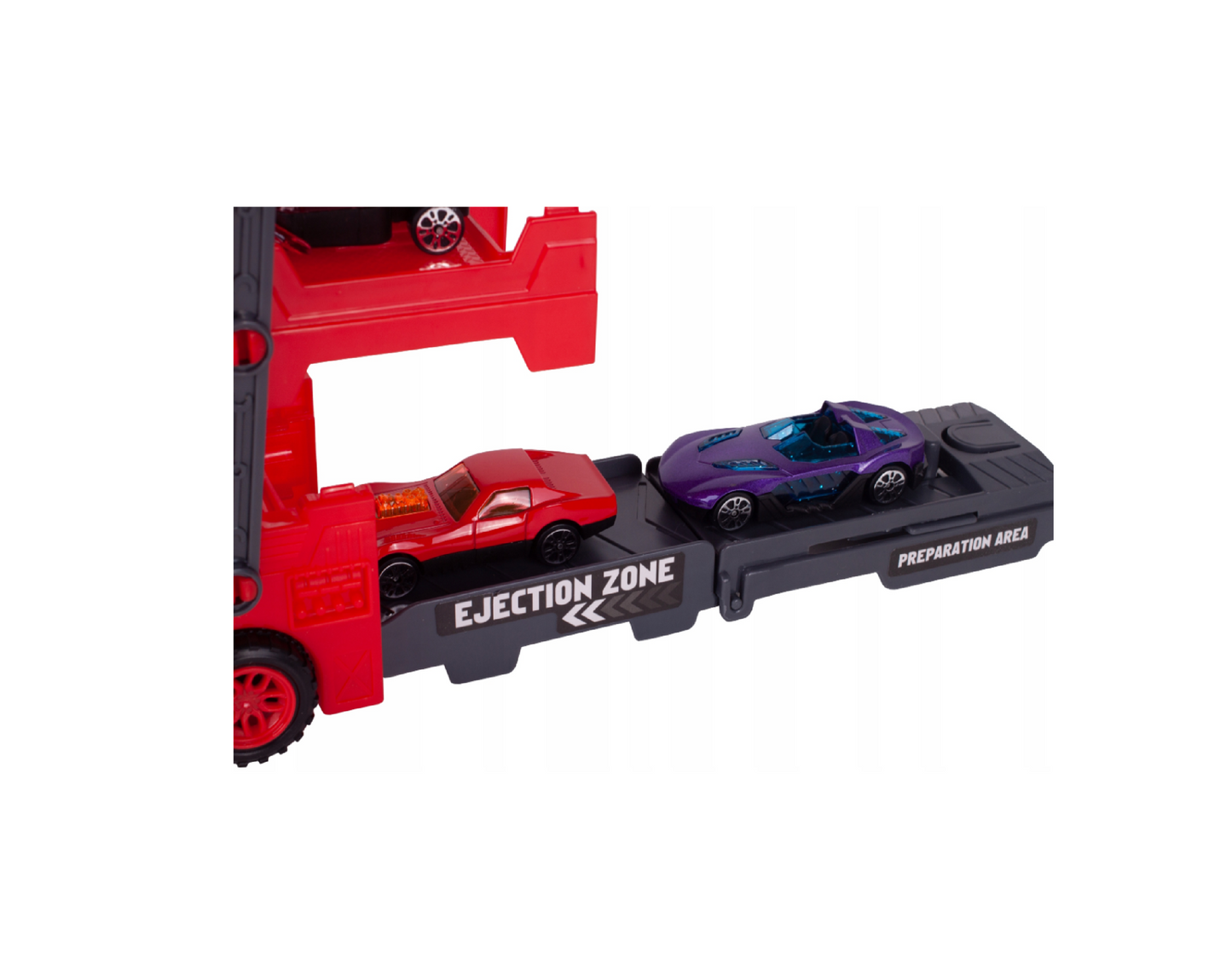 Set camion de remorcare cu 3 nivele, 8 masini, MalPlay 109208