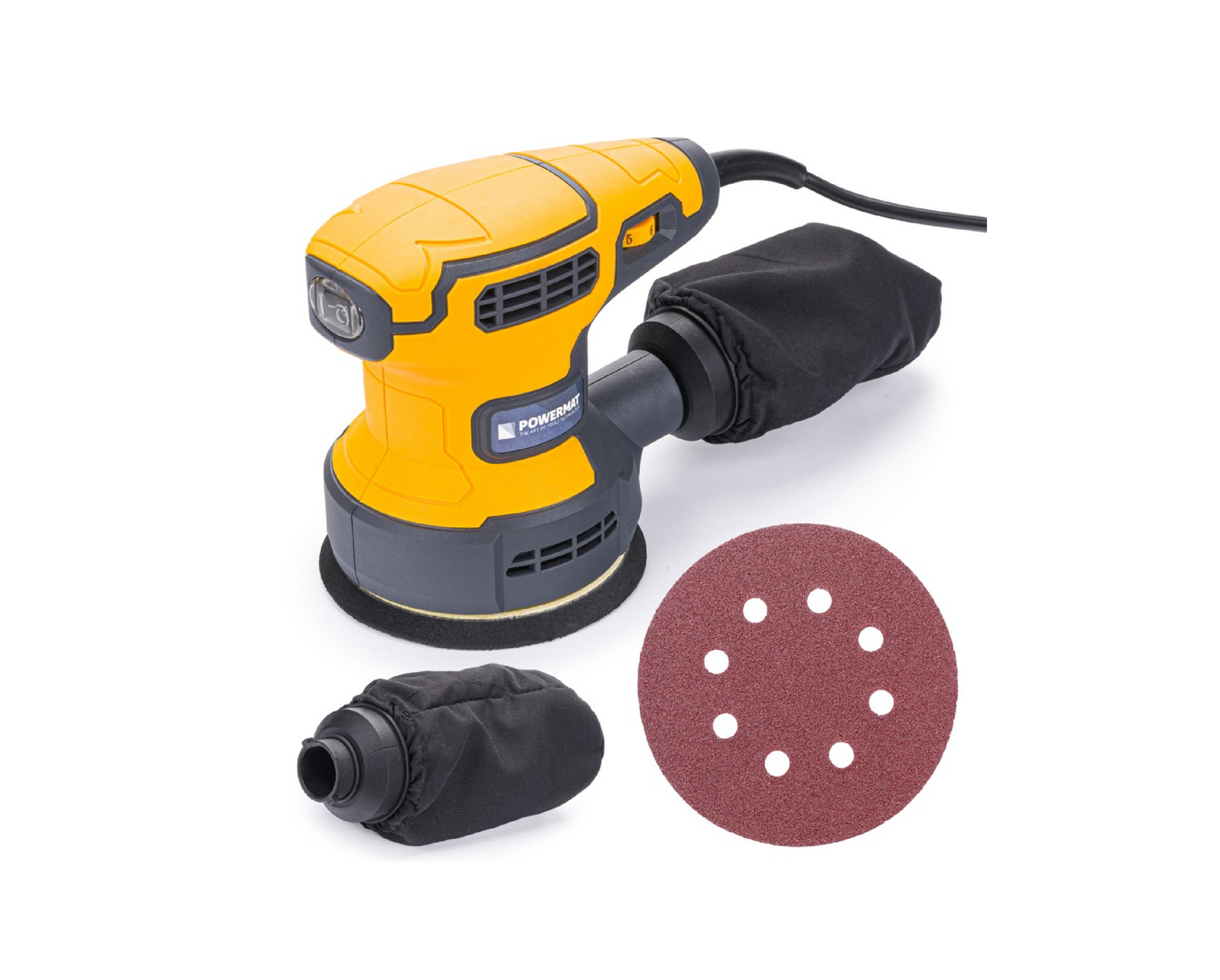 Set slefuitor orbital PM-SMO-1100T, 1100 W, 125 mm, disc abraziv P80, Powermat PM1163