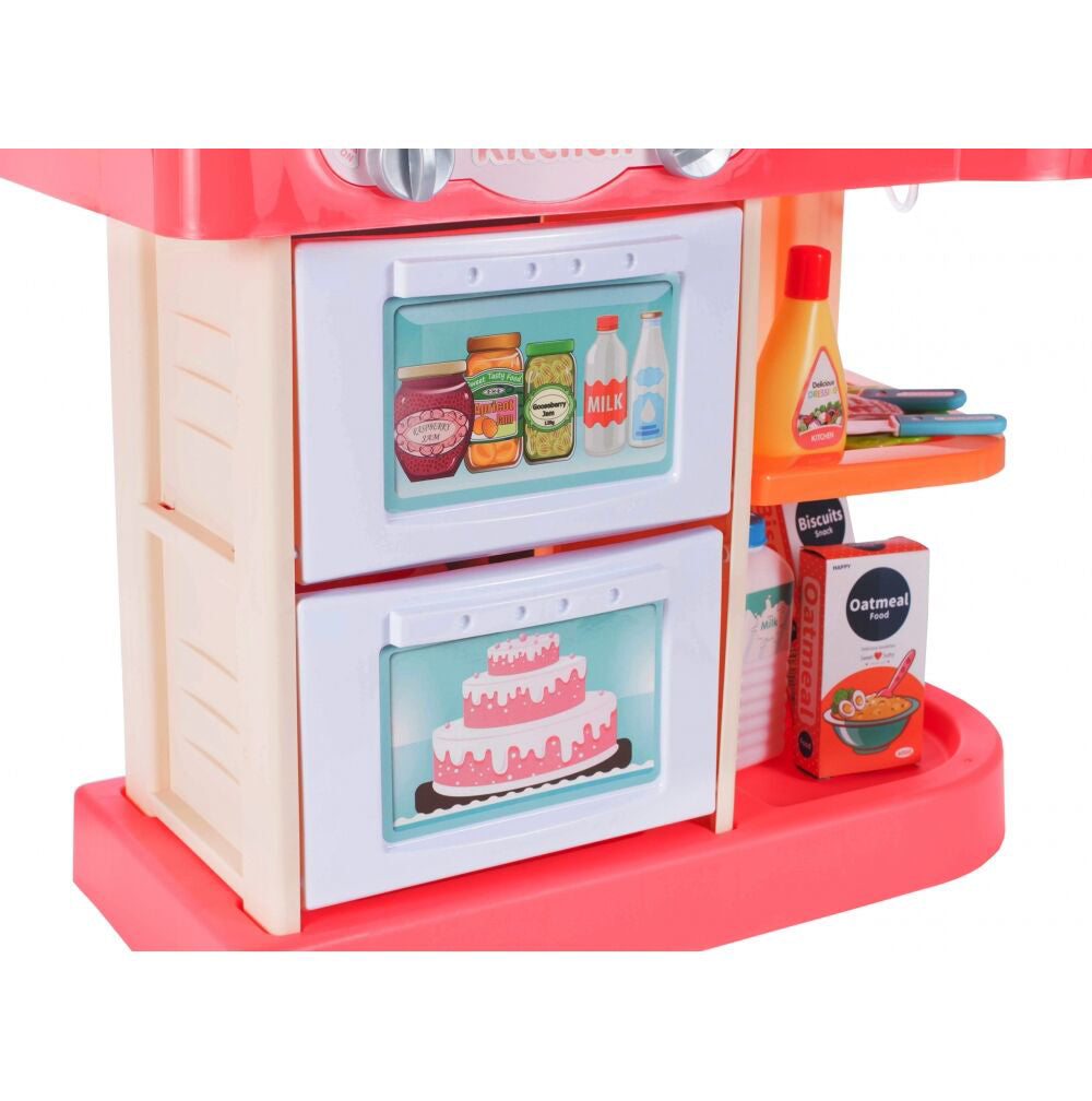 Set bucatarie pentru copii cu accesorii, cutii si recipiente pentru alimente, tacamuri, 26 elemente, MalPlay 107884