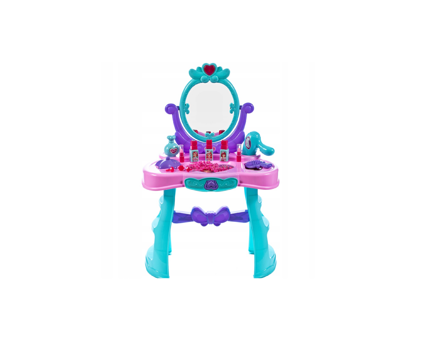Set masa de toaleta cu accesorii, oglinda, margele, uscator, rujuri, lacuri de unghii, MalPlay 107188