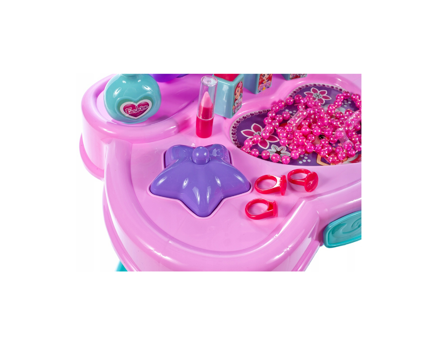 Set masa de toaleta cu accesorii, oglinda, margele, uscator, rujuri, lacuri de unghii, MalPlay 107188