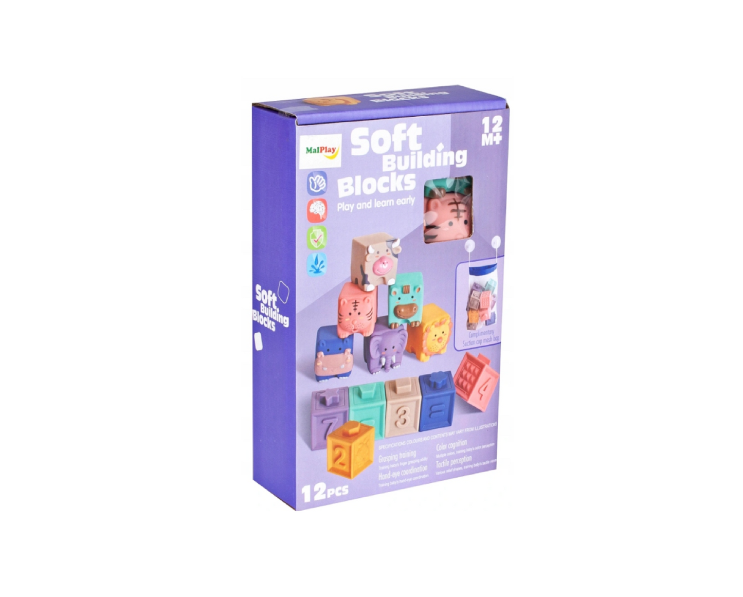 Set blocuri senzoriale moi animale, 12 elemente, MalPlay 108600