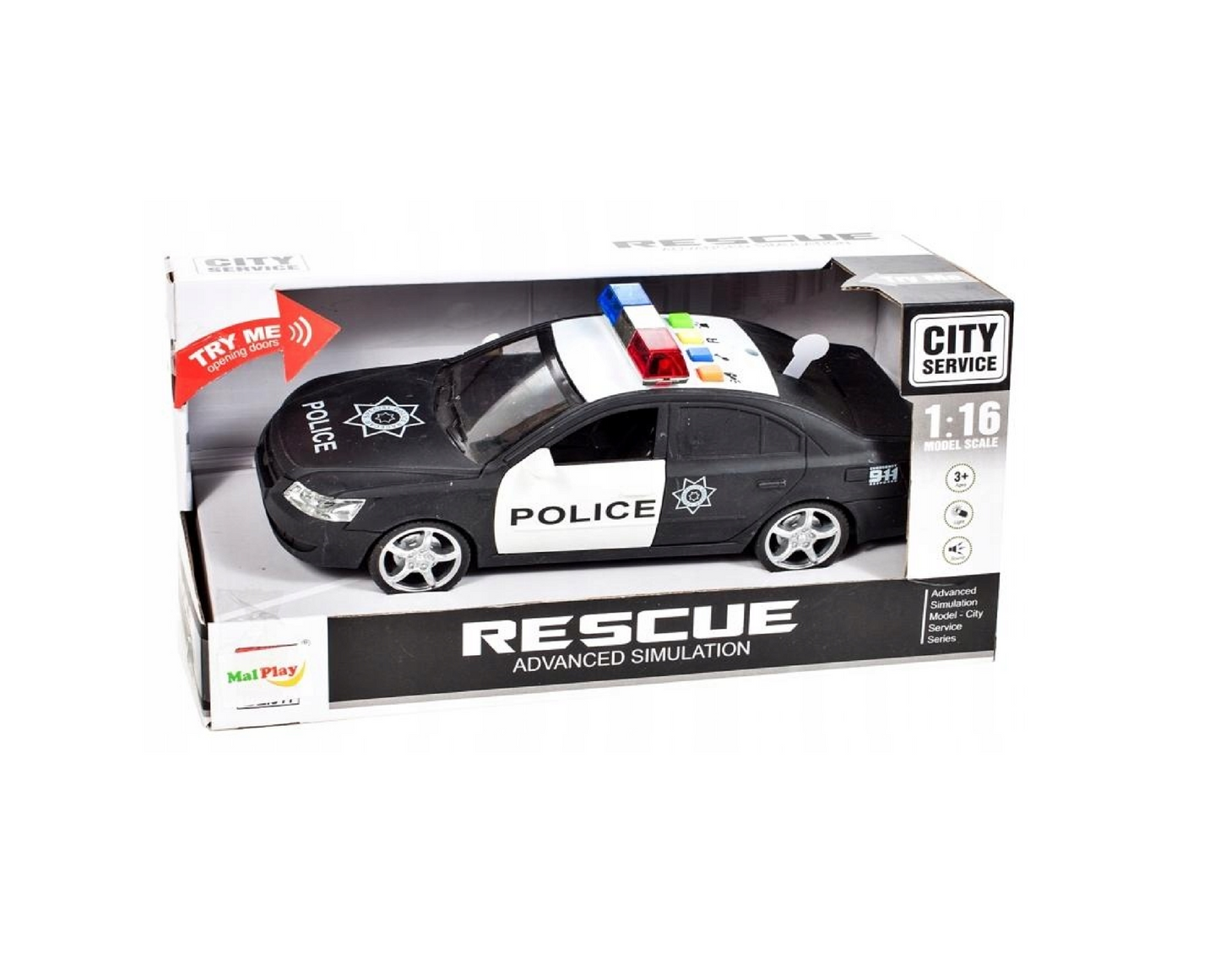 Masina de politie cu sunete si lumini, 24,0 x 9,0 x 7,0 cm, MalPlay 103782