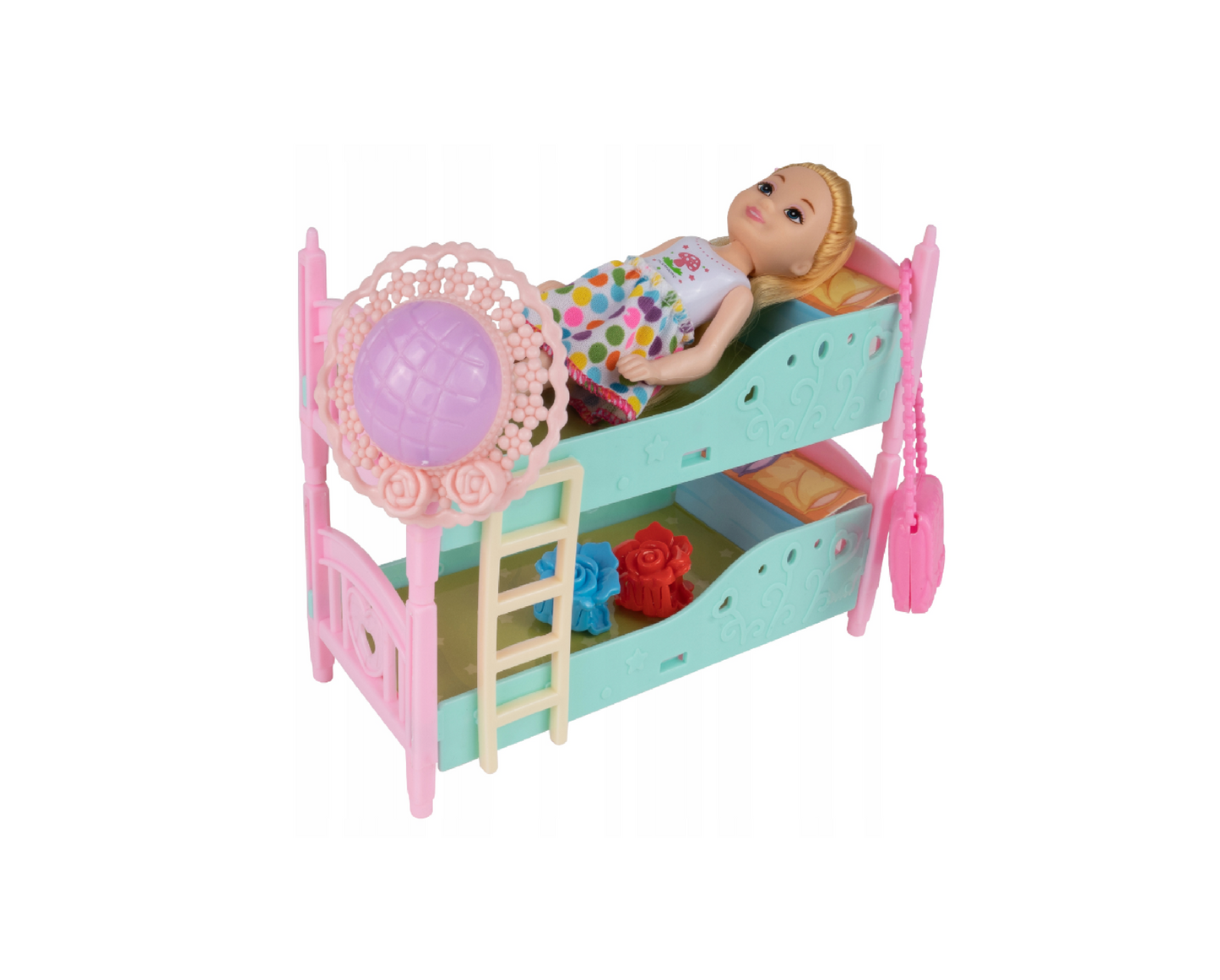 Set papusa cu accesorii, 13,5 cm x 4,5 cm, 6 piese, MalPlay 109718