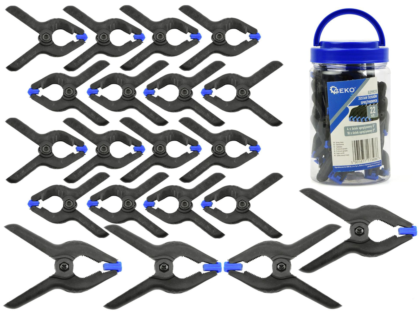 Set cleme cu arc fixare menghine, 22 elemente, Geko G29929