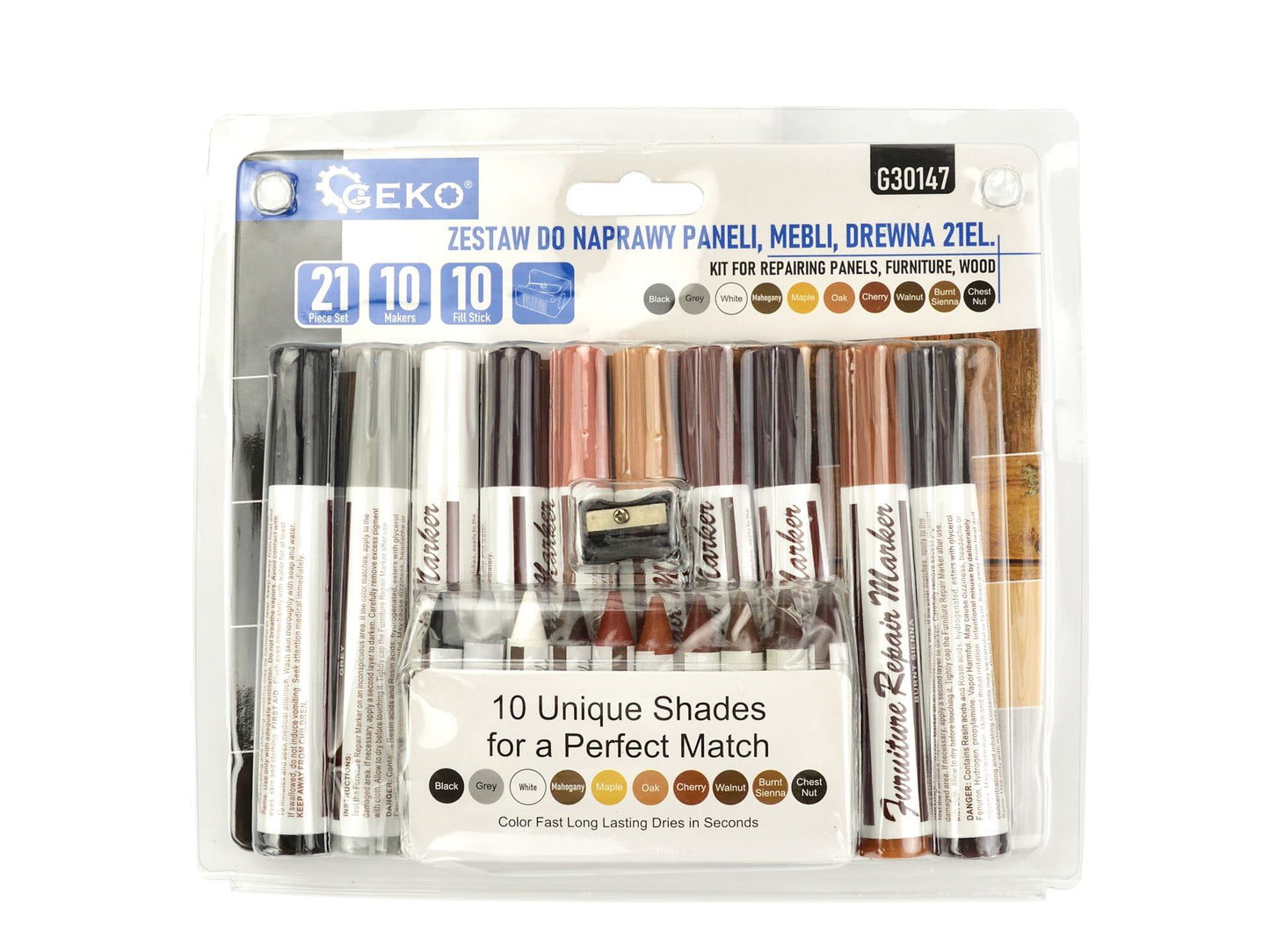 Kit reparatie lemn, 21 elemente, Geko G30148