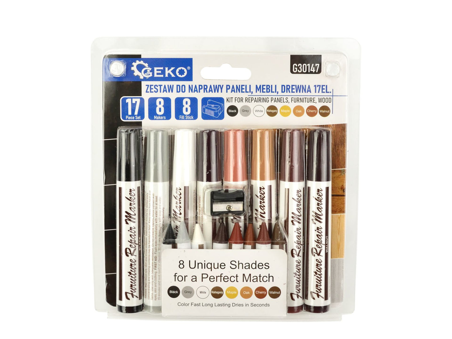 Kit reparatie lemn, 17 elemente, Geko G30147