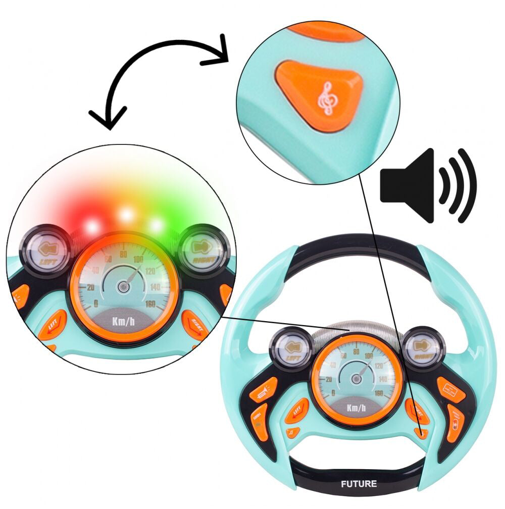 Volan interactiv muzical cu sunete si lumini, 25 x 3.5 x 24 cm, MalPlay 109124