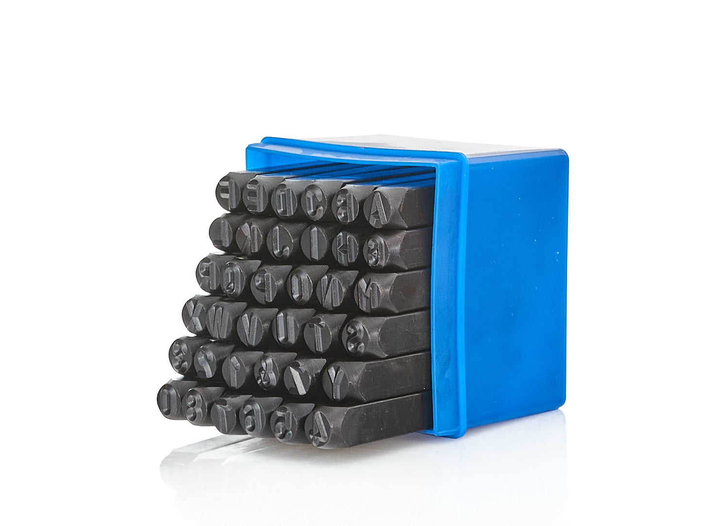 Set poansoane, cifre si litere, 8 mm, 36 elemente, Geko G01817