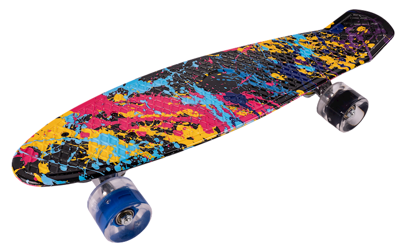 Skateboard multicolor cu roti luminoase, 56 cm x 15 cm, MalPlay 110185