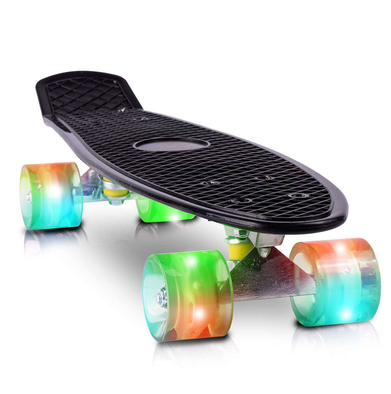 Skateboard negru cu roti luminoase, 56 cm x 15 cm, MalPlay 109633