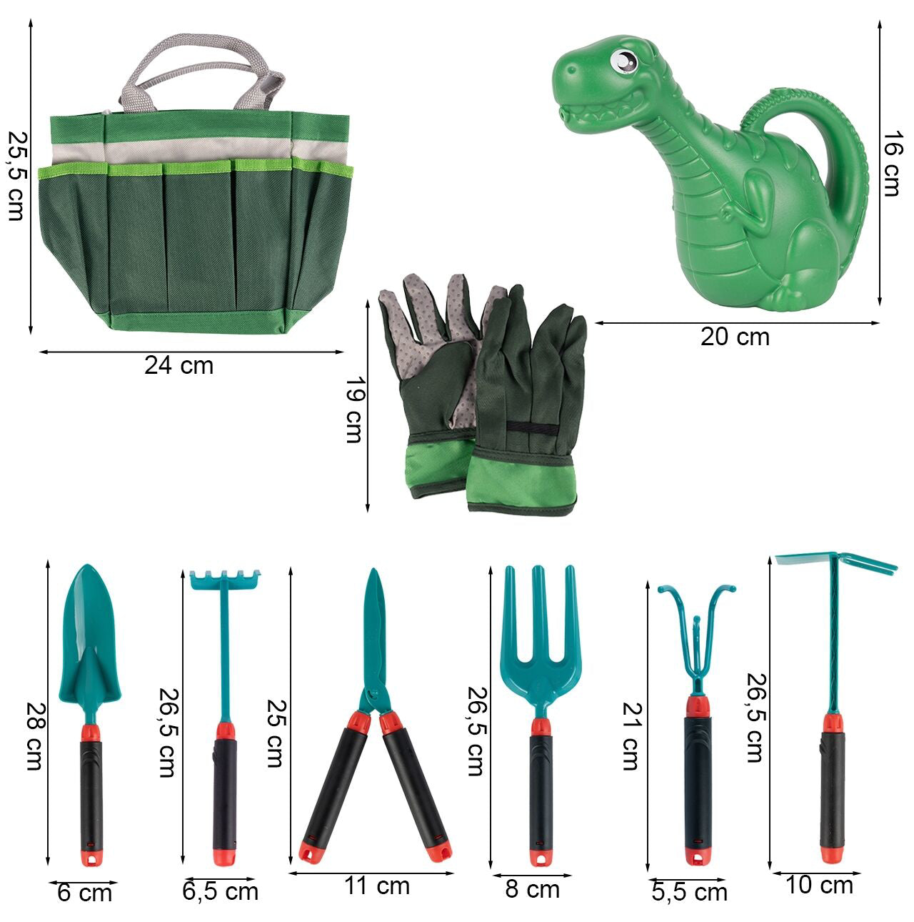 Set de gradina cu 9 accesorii gradinarit, foarfeca, sapa, grebla, manusi, cultivator, geanta pentru depozitare, 9 elemente, MalPlay 109837