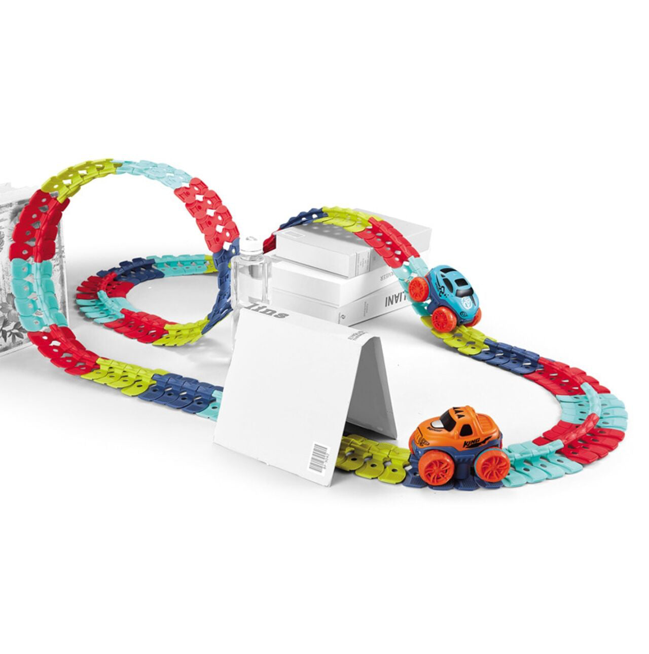 Pista multicolora pentru masini Track Bo, 195 elemente, 2 masini, MalPlay 110486