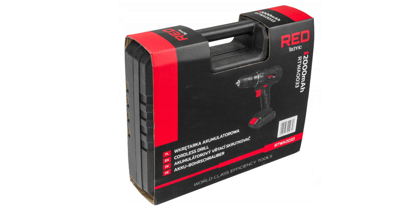 Masina de insurubat cu acumulator si incarcator, 2 x baterii Li-Ion, 2 Ah / 20 V, Red Technic RTWA0033