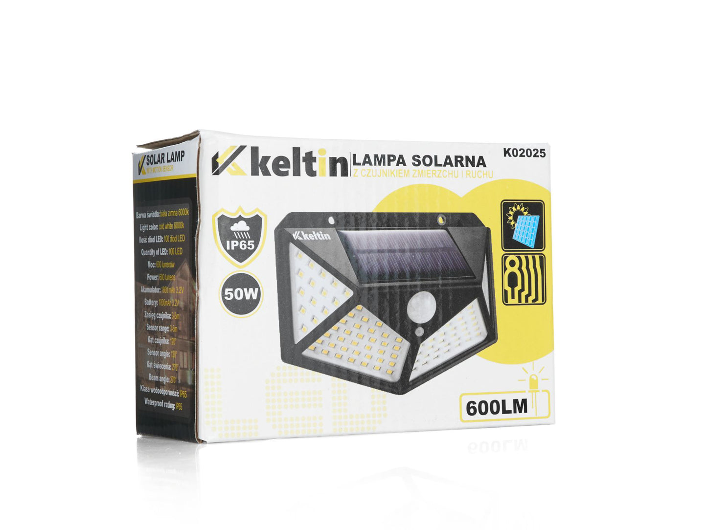 Lampa solara cu senzor de amurg si miscare, 100 LED, 50 W, Keltin K02025