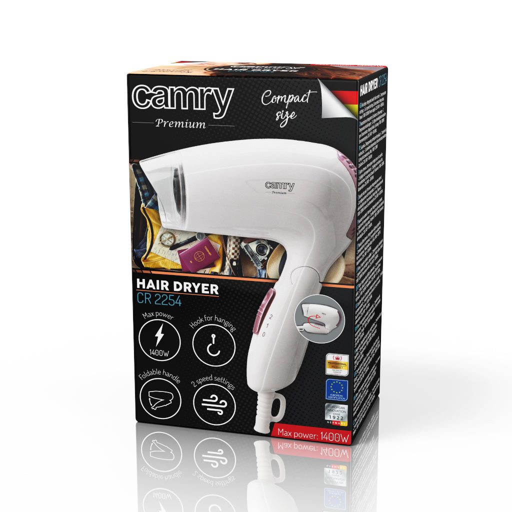 Uscator de par de calatorie compact, 2 niveluri de temperatura si viteza, concentrator, 1200 W, alb, Camry CR2254
