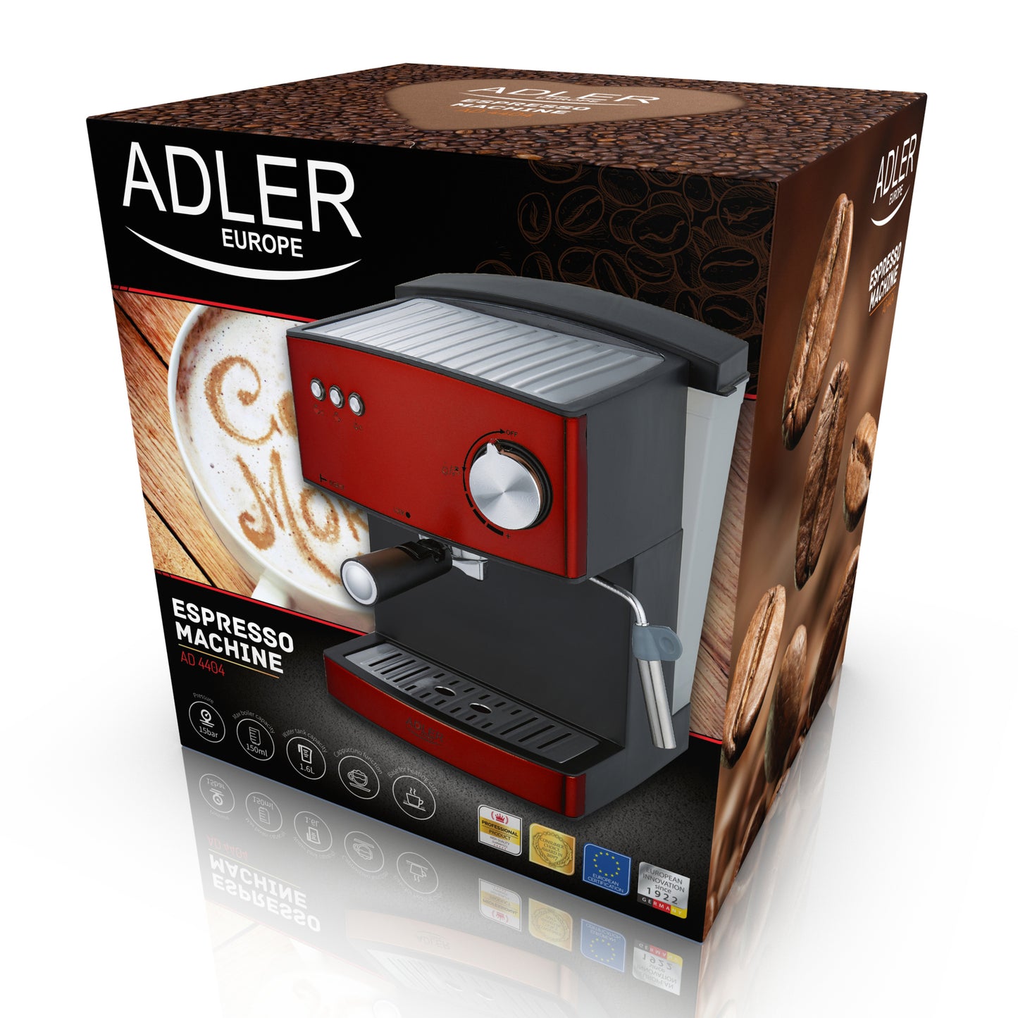 Espressor profesional, 850 W, 15 bar, 1.6 l, Adler AD4404cr