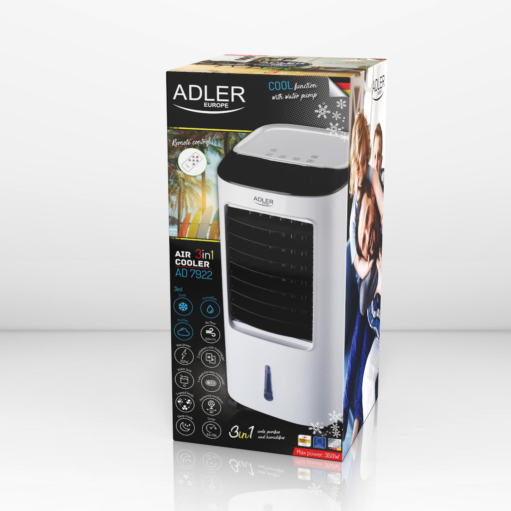 Racitor portabil de aer, functie de umidificare, purificare si racire, 350 W, cu telecomanda, 3 moduri de ventilatie, Adler AD7922