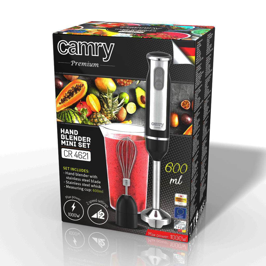 Blender de mana 2 in 1, 1000 W, 600 ml, Negru / Argintiu, Camry CR4621