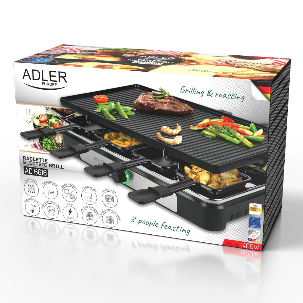 Gratar Raclette, 1400 W, 8 persoane, Adler AD6616