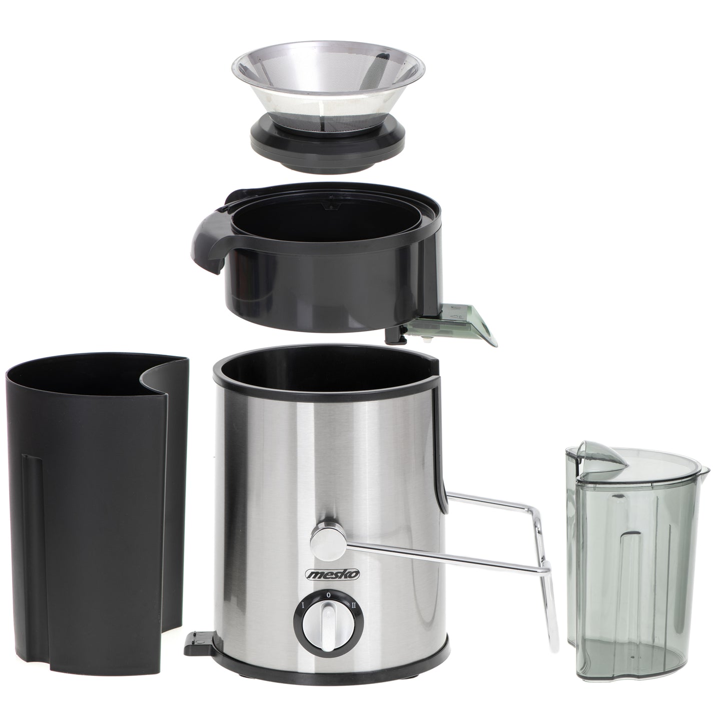 Storcator de fructe, 600 W, 3 viteze, colector pulpa 1.5 l, recipient suc 0.45 l, negru, Mesko MS4126B