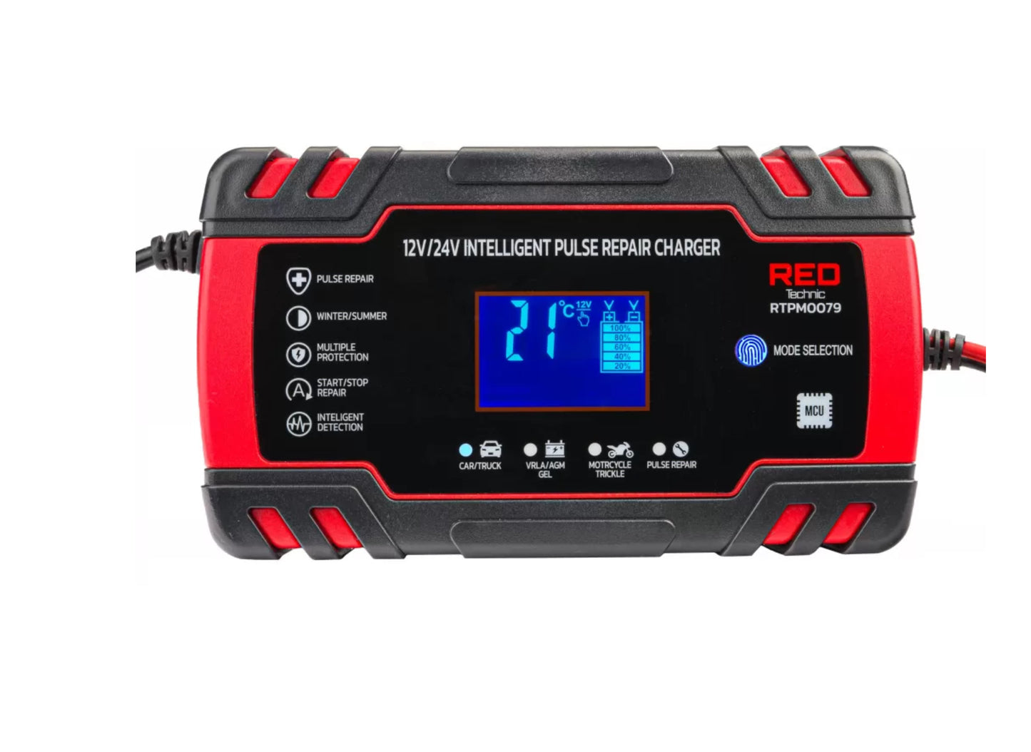 Redresor cu microprocesor, 12 V / 24 V, 8A, Red Technic RTPM0079