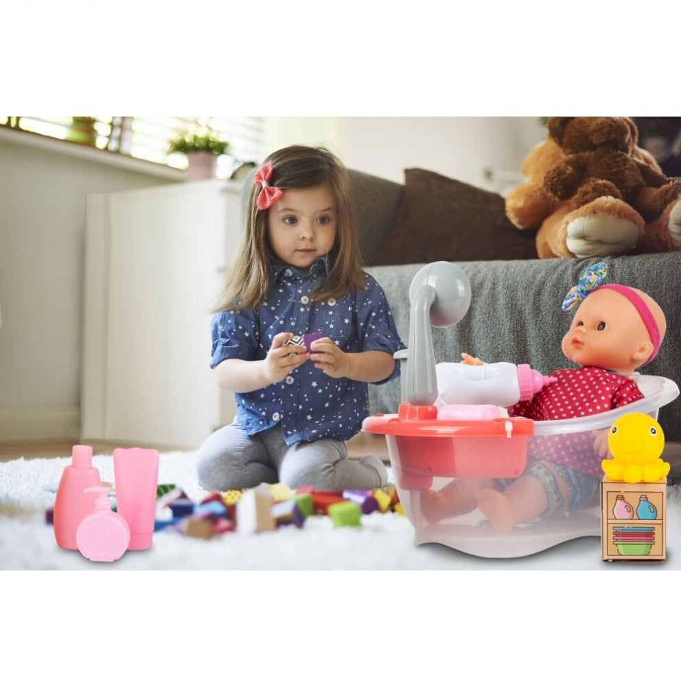 Bebelus cu cadita si accesorii de baie, MalPlay 108255