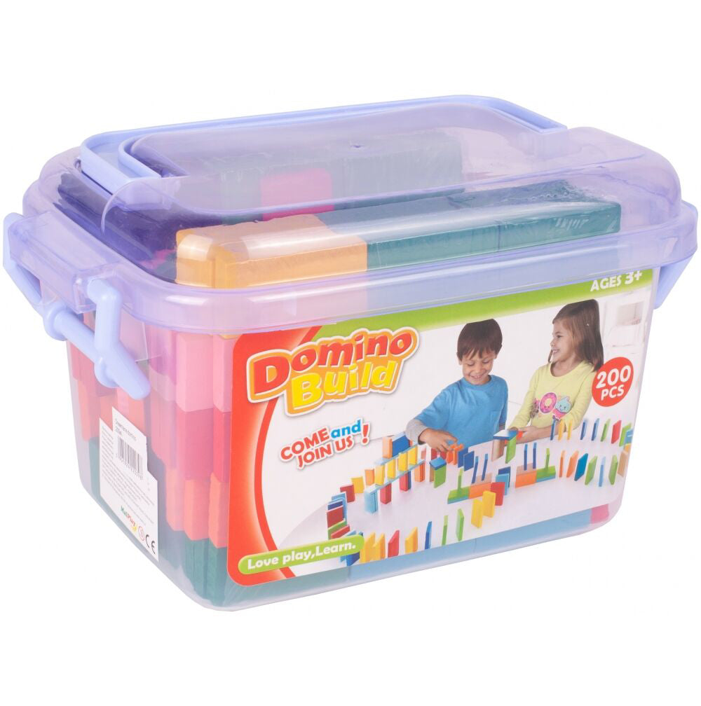 Set cuburi domino pentru copii, cutie depozitare inclusa, 200 piese, MalPlay 108036