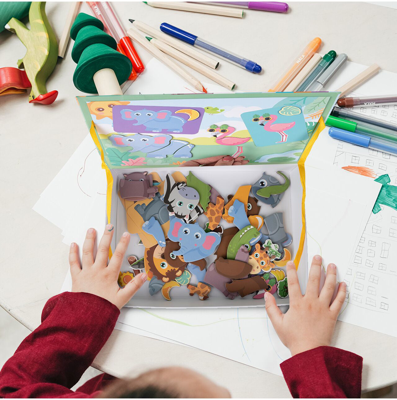 Puzzle magnetic cu animale, 26.5 x 19 x 4 cm, Multicolor, MalPlay 109827